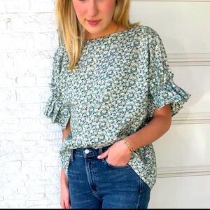 Tish Cox floral daisy ruffle blouse $380 classic cotton fall casual cottage